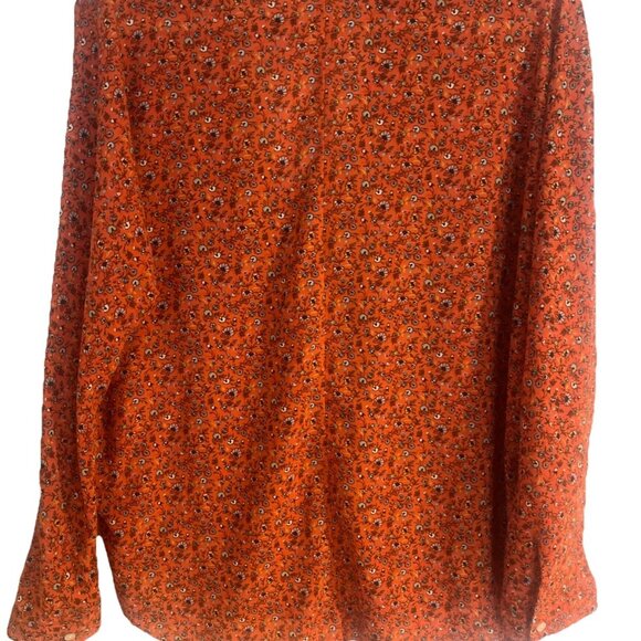 Abercrombie Womens Top Blouse Rusty Orange Floral Size L Long Sleeve Tie Front - Picture 5 of 10